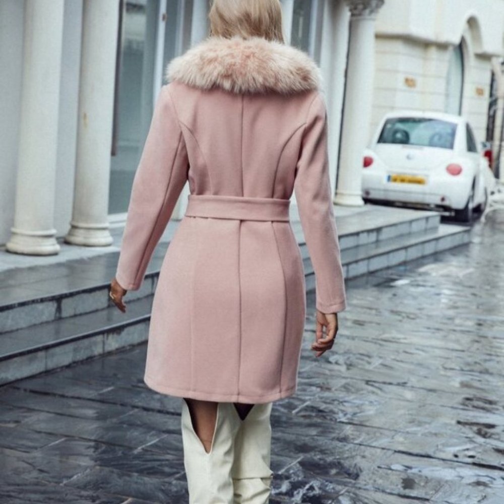 Classic Contemporary business Chic Pink Trench Coa - Picture 5 of 12
